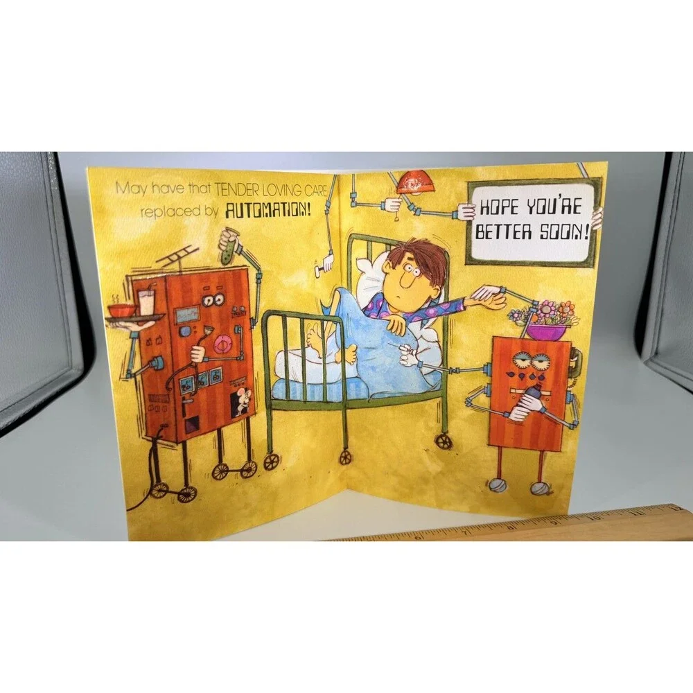 Vintage Ambassador Get Well Soon Card Nurse Automation Humor Retro 60s 70s